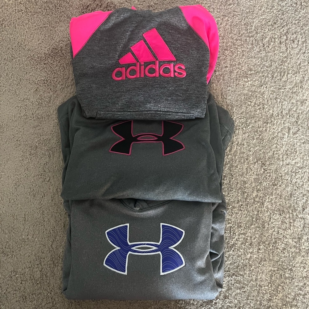 UA and Adidas hoodies